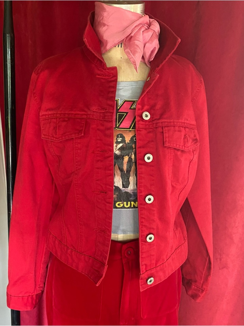 GAP Vibrant Red Cotton jean jacket size small - Picture 3 of 6